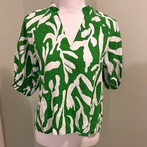 THML Vibrant Green and White Abstract Blouse